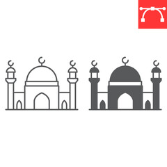 Mosque line and glyph icon, Ramadan and Islamic, mosque vector icon, vector graphics, editable stroke outline sign, eps 10.