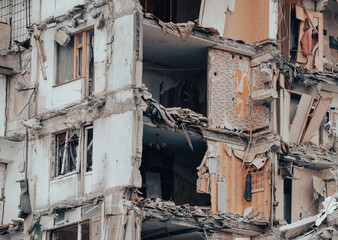 destroyed and burned houses in the city Russia Ukraine war