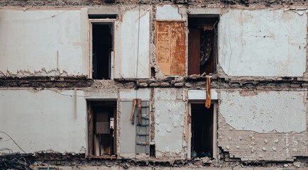 destroyed and burned houses in the city Russia Ukraine war