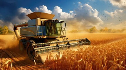 machinery combine harvesting corn