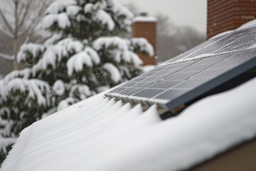 Winter snowfall covering the rooftop solar panel 