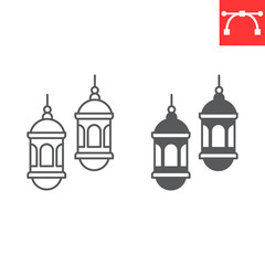 Ramadan kareem lantern line and glyph icon, decoration and Islamic, Arabic lantern vector icon, vector graphics, editable stroke outline sign, eps 10.