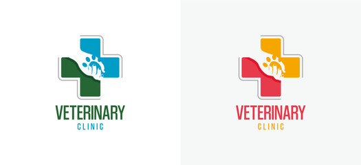 Human hand cross logo with pet, veterinary clinic logo