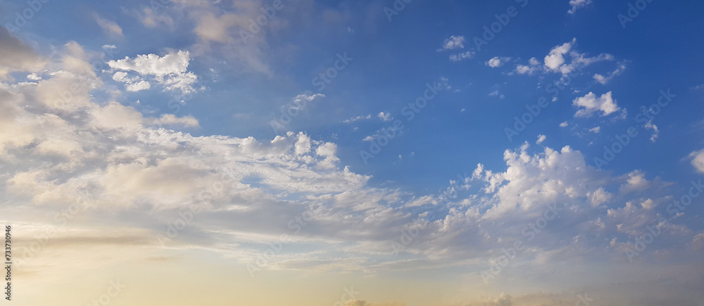 Wall mural morning sky with white cloud. flight, fly and aircraft concept. atmosphere weather background