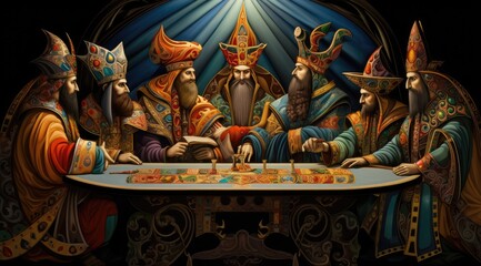 The assembly of medieval European kings convened to discuss matters of state and diplomacy. - obrazy, fototapety, plakaty