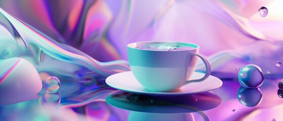 Obraz na płótnie Canvas Cup With A Drink On A Bright Neon Background. Generative AI