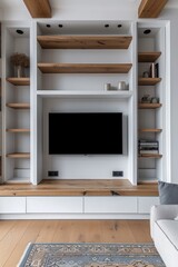Empty living room shelf with space for a television