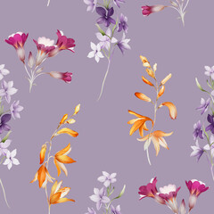 Seamless pattern with wildflowers in a watercolor style - 733732551