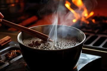 Cinammon Stick Stir: Stirring a warm drink with a cinnamon stick.
