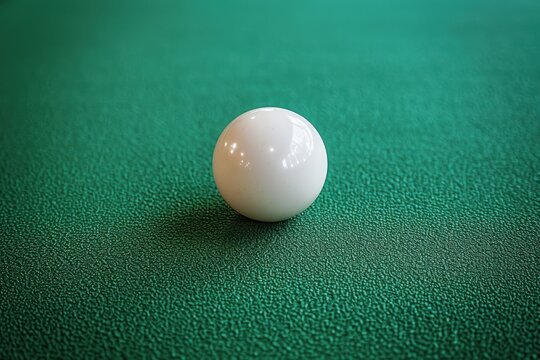 White snooker ball on the snooker green table surface. Sport equipment object.Top view,copy space.