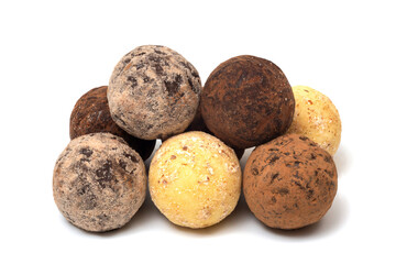 Chocolate truffles isolated on white. Collection of chocolates