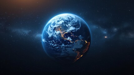 Naklejka na ściany i meble Planet Earth on starry space background, day and night transition.