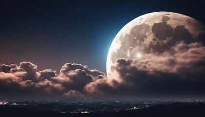 Fototapeta na wymiar Captivating full moon illuminating clouds and stars in night sky