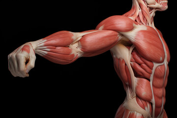 Human muscle anatomy - Muscles isolated on black background. 3D illustration