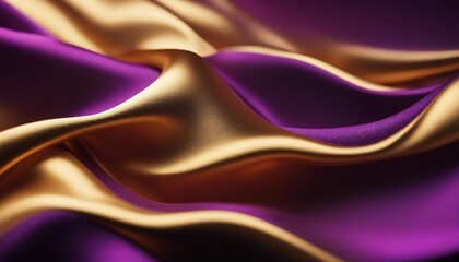 Abstract Background with 3D Wave Bright Gold and Purple Gradient Silk Fabric