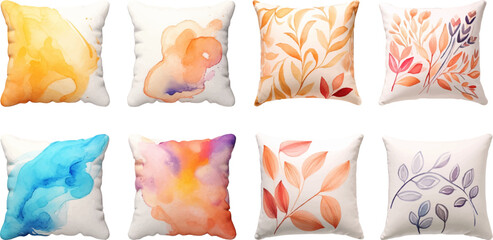 Fototapeta premium Set of watercolor pillows on a white background.