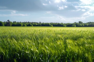 Green agricultural field with tall grass in farm