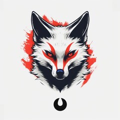 japanese fox kitsune head logo design