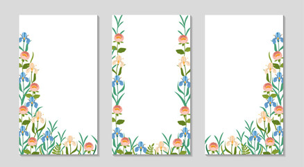 Fototapeta na wymiar Floral festive frame for Social media. long greeting stories post set. Spring Background for sale.
