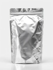 Aluminum foil zipper pouch for food product packaging design mock-up isolated on white background