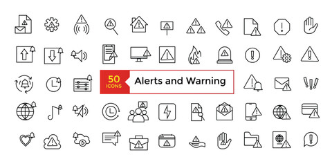 Alerts and Warning icon set simple line art style icons pack. Vector illustration - obrazy, fototapety, plakaty