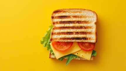 Delicious cheese sandwich on yellow background  