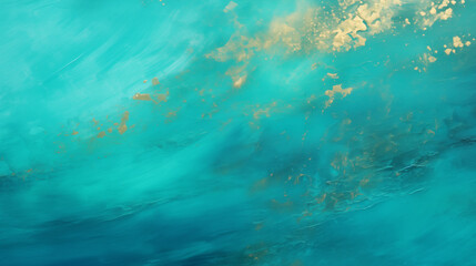 Fototapeta na wymiar Morskie abstrakcyjne tło - tekstura z farby olejnej na płótnie z dodatkiem złota