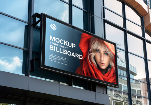 Billboard On Reflective Windows On A Building Mockup. Generative Ai