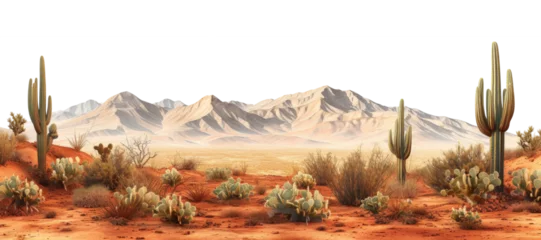 Abwaschbare Fototapete Orange A red desert with cactus landscape and mountains isolated on transparent background.