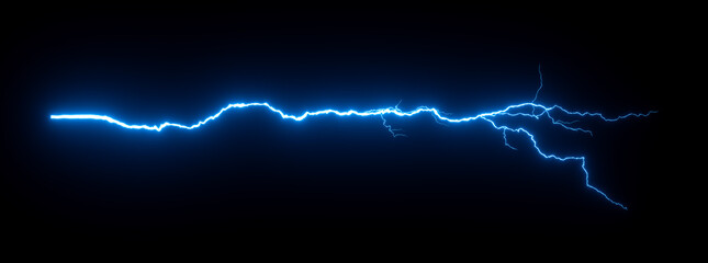 Electric blue lightning bolt on black background 3d illustration