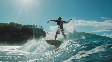 Professional surfer surfing on big ocean waves