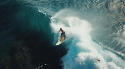 Professional surfer surfing on big ocean waves