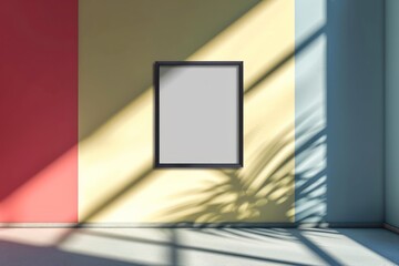 Black square photo frame mockup with shadow overlay and pastel color background
