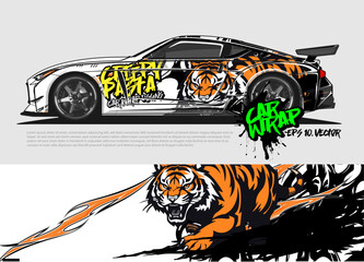 car livery design vector. abstract race style background with aggressive Angry tiger concept for vehicle vinyl sticker wrap