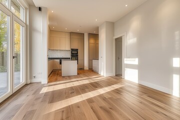 Empty living room and kitchen in home
