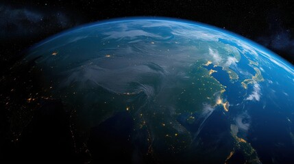 Earth in Space with views of  and Asia. Climate Concept.