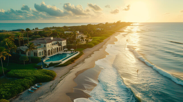 海辺に建つ豪邸の外観パース
