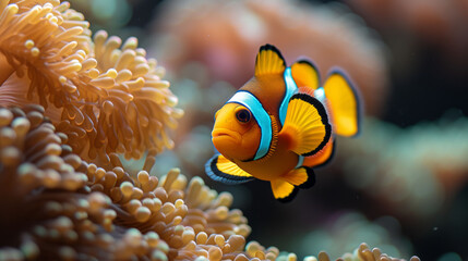 Fototapeta na wymiar Orange and Blue Clown Fish in an Aquarium