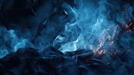 A close up of a fire and some blue flames, AI