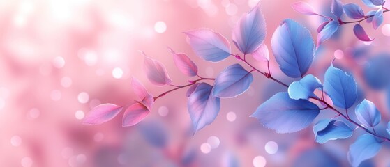 abstract pastel spring day panoramic wallpaper header foliage leaves in pink and blue purple background in anime style with soft color