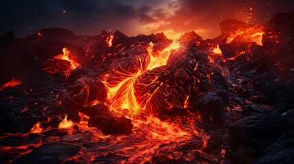 Fototapeta na wymiar Eruption of volcanic magma, Volcanic lava eruption.