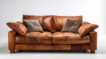 a brown leather modern sofa, generative ai