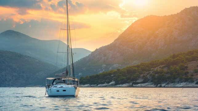 Boat sailing during beautiful sunset