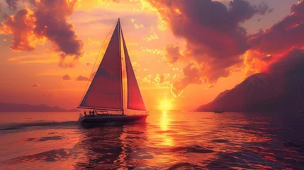 Foto op Canvas Boat sailing during beautiful sunset © Elvin