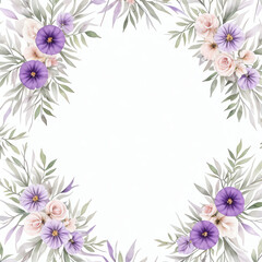 Purple flora vintage frame watercolor for wedding, birthday, card, background, invitation, wallpaper, sticker, decoration