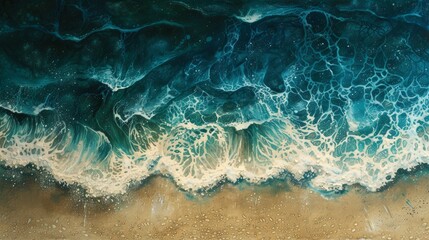 Pure sea waves, seashore top view - obrazy, fototapety, plakaty