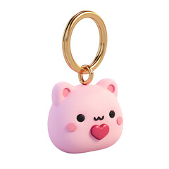 Naklejka premium Cute Pink Bear Keychain with Heart on White Background