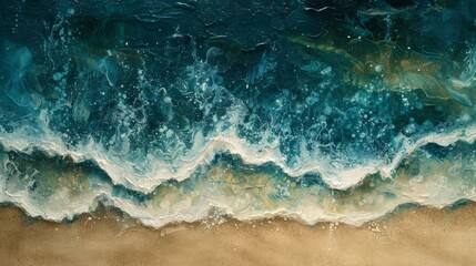 Pure sea waves, seashore top view - obrazy, fototapety, plakaty