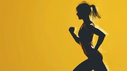 Fit woman doing exercises in yellow background - obrazy, fototapety, plakaty