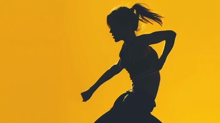 Fototapeta na wymiar Fit woman doing exercises in yellow background
